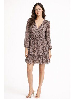 Monique Lhuillier Size 4 Long Sleeve Animal Print Mini Dress